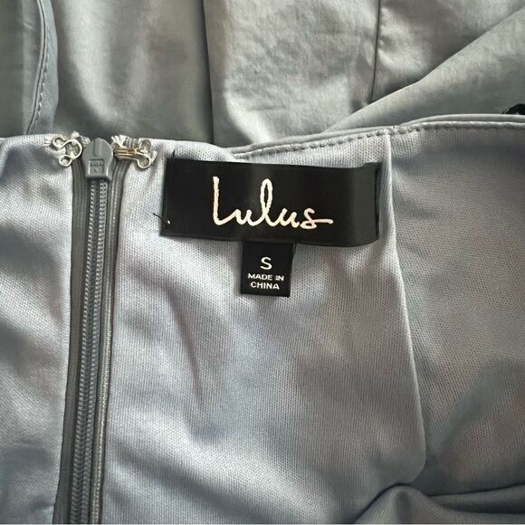 Lulus Dusty Blue Open Back V Neck A-Line Mini Dress - Picture 12 of 13